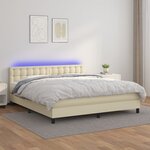 vidaXL Sommier tapissier et matelas et LED Crème 160x200 cm Similicuir