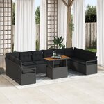 Ensemble de Canapés de Jardin 11 pièces vidaXL avec coussins Noir Rotin Poly