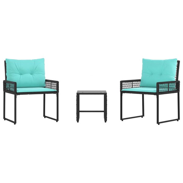 vidaXL Ensemble de meubles d'extérieur 3 Pièces Noir et turquoise