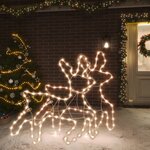 vidaXL Rennes de Noël avec LED 2 Pièces Blanc chaud 57x55x4 5 cm