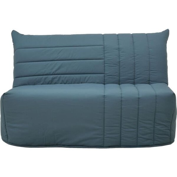Banquette BZ 2 places BECCI - Tissu bleu de prusse - Matelas Bultex - 142 x 101 x 95 cm