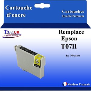 T3AZUR- Cartouche Compatible avec Epson T0711 remplace Epson Stylus 7DX7000F DX7400 DX7450 DX8400 DX8450 DX9400 DX9400F Noire
