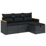 vidaXL Salon de jardin 4 Pièces avec coussins noir résine tressée
