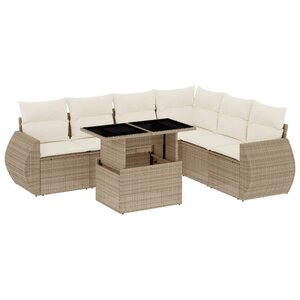 vidaXL Salon de jardin avec coussins 7 Pièces beige résine tressée