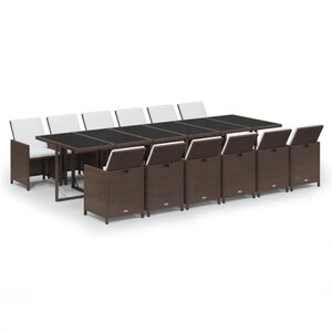 vidaXL Ensemble à dîner de jardin coussins 13Pièces Résine tressée Marron