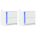 vidaXL Armoires de chevet et lumières LED 2Pièces blanc bois d'ingénierie