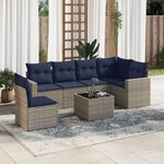 vidaXL Salon de jardin 7 Pièces avec coussins gris résine tressée