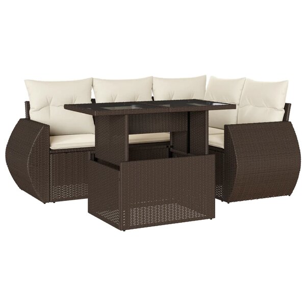 vidaXL Salon de jardin avec coussins 5 Pièces marron résine tressée