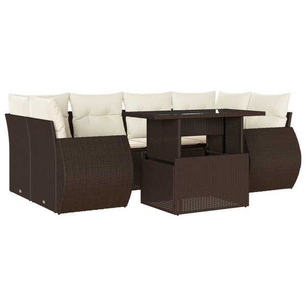 vidaXL Salon de jardin avec coussins 7 Pièces marron résine tressée