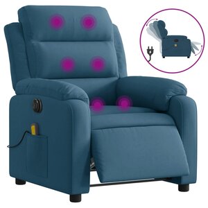 vidaXL Fauteuil inclinable de massage électrique bleu velours