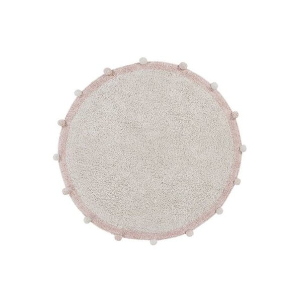Tapis coton rond lavable Bubbly Nude à pompons Ø 120 cm