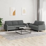 vidaXL Ensemble de canapés 2 Pièces avec coussins Gris foncé Tissu