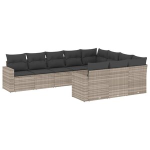 vidaXL Salon de jardin avec coussins 10 Pièces gris clair résine tressée
