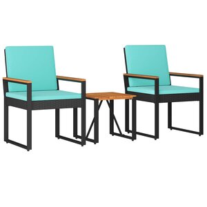 vidaXL Ensemble de meubles d'extérieur 3 pc Noir et turquoise