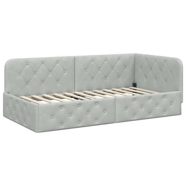 vidaXL Cadre de lit d'angle Gris clair 90 x 190 cm Velours