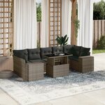 vidaXL Salon de jardin 8 Pièces avec coussins gris résine tressée