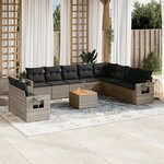 vidaXL Salon de jardin 11 Pièces avec coussins gris résine tressée