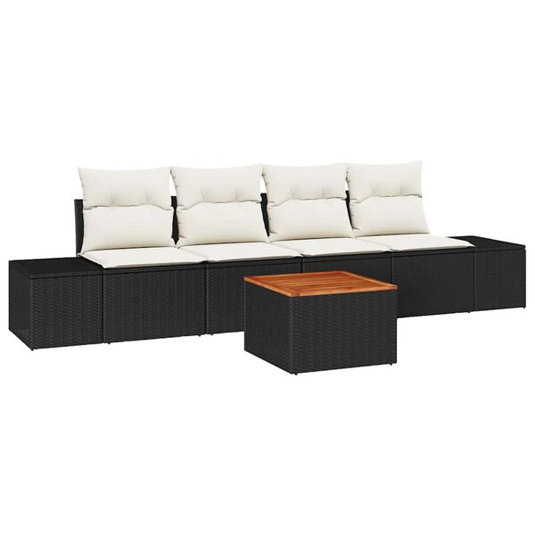 vidaXL Ensemble de canapé de jardin avec coussin 5 Pièces Noir polyrotin