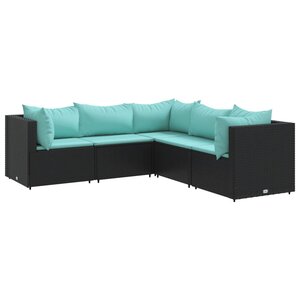 vidaXL Salon de jardin 5 Pièces avec coussins Noir Résine tressée