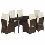 vidaXL Ensemble à manger de jardin et coussins 7 Pièces marron rotin