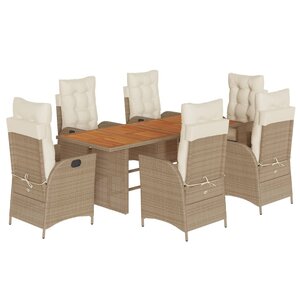 vidaXL Ensemble à manger de jardin et coussins 7 Pièces beige poly rotin