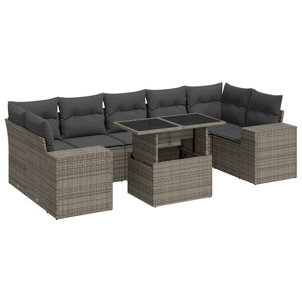 vidaXL Salon de jardin 8 Pièces avec coussins gris résine tressée