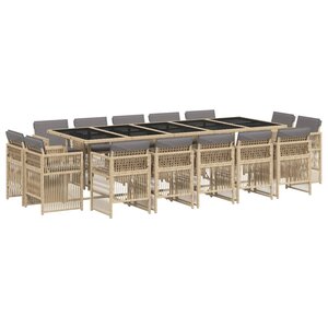 vidaXL Ensemble à manger de jardin et coussins 15 Pièces mélange beige