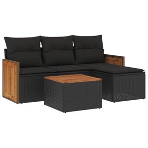 vidaXL Salon de jardin 5 Pièces avec coussins noir résine tressée