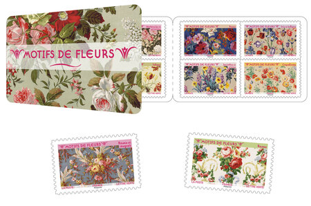 Carnet 12 timbres - Motifs de fleurs - Lettre verte