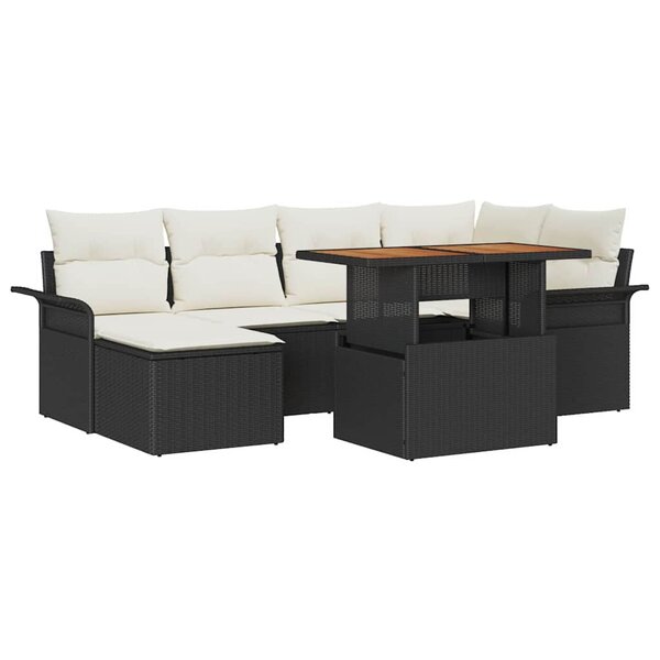 vidaXL Ensemble de canapé de jardin 7 Pièces Noir Poly rotin