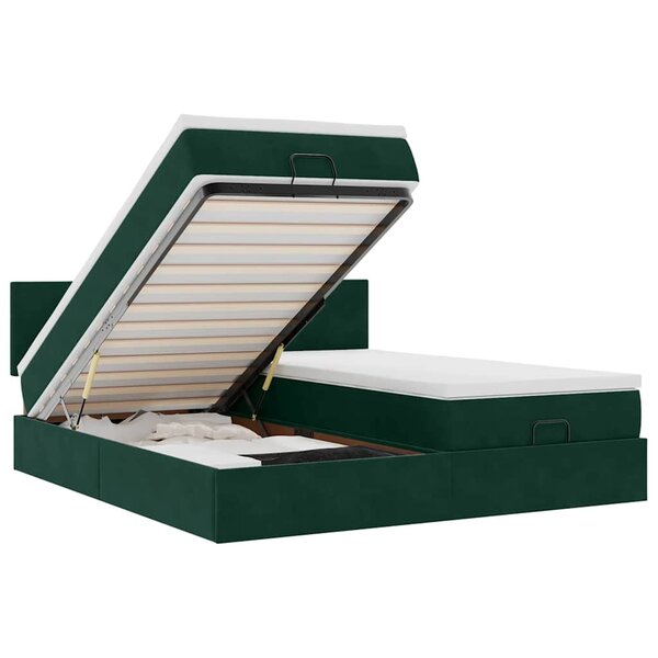 vidaXL Cadre de lit ottoman avec matelas vert foncé 200x200 cm velours