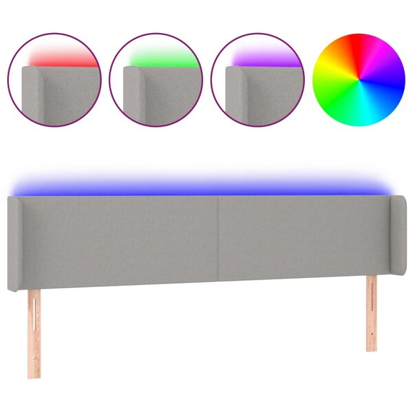 vidaXL Tête de lit à LED Gris clair 163x16x78/88 cm Tissu