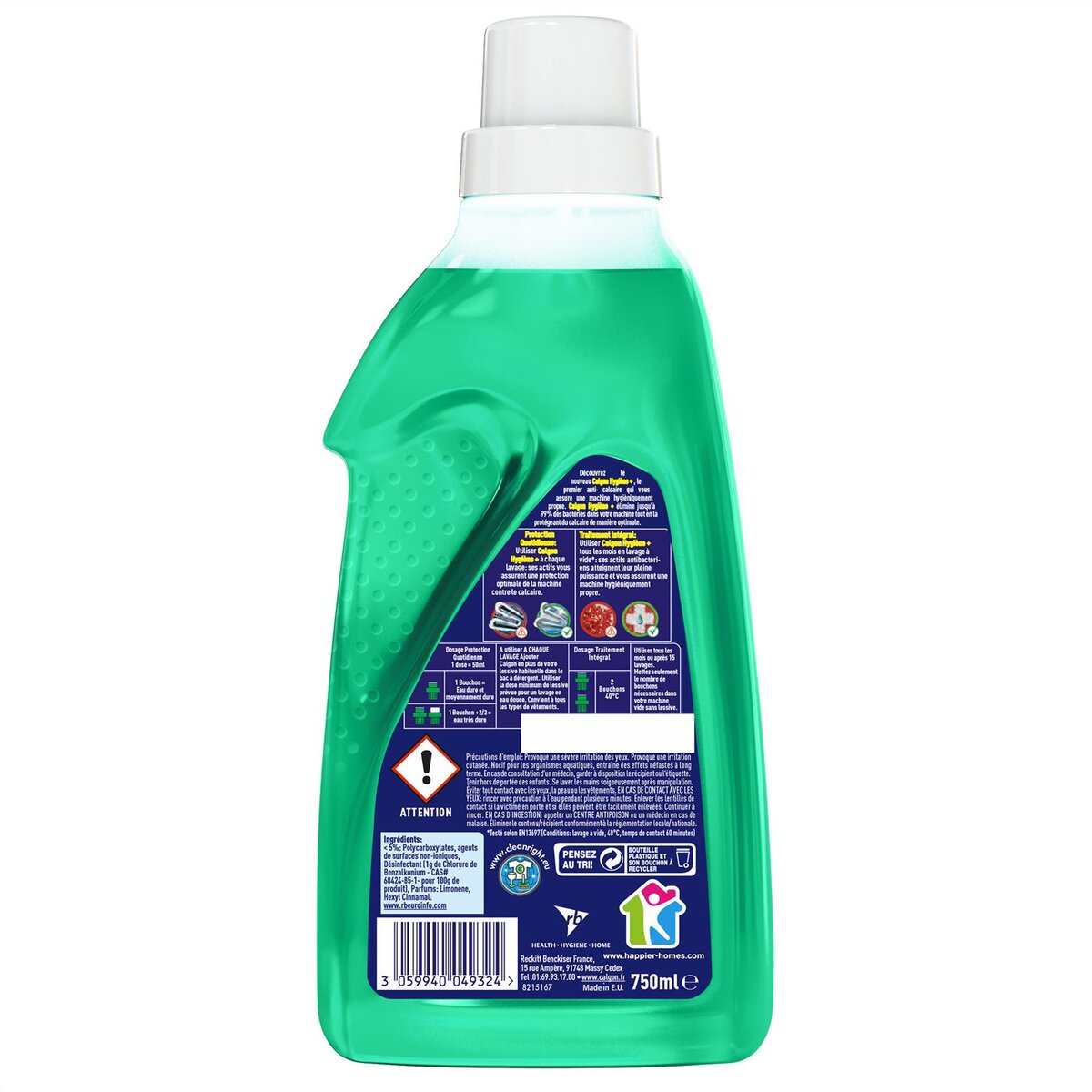 Calgon Gel Hygiène Plus Anticalcaire et Antibactérien- Protège votre  Lave-Linge des odeurs et des résidus - 750 ml