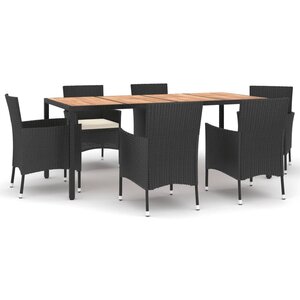 vidaXL Ensemble à manger de jardin coussins 7Pièces Noir Résine tressée