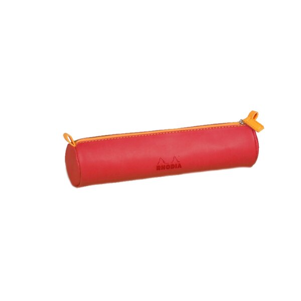 Rhodia : trousse ronde simili cuir 5.5 x 21.5 cm - coquelicot