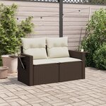 vidaXL Canapé de jardin avec coussins 2 places marron résine tressée