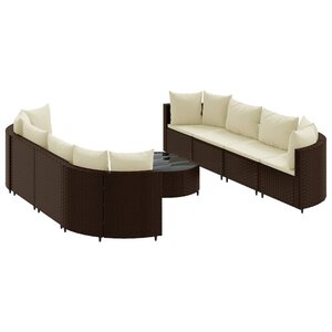 vidaXL Salon de jardin avec coussins 9 Pièces marron résine tressée