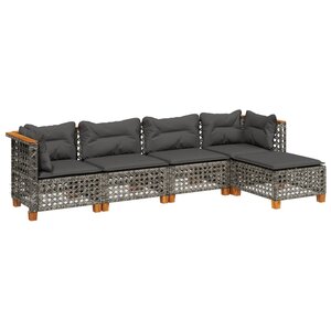 vidaXL Salon de jardin 5 Pièces avec coussins gris résine tressée