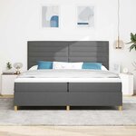 vidaXL Lit à ressort LED avec matelas Gris foncé 200 x 200 cm tissu