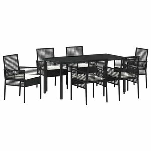 vidaXL Ensemble de salle à manger pour jardin 7 Pièces Noir Poly rotin
