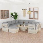 vidaXL Salon de jardin palette 10 Pièces avec coussins bois d'épicéa