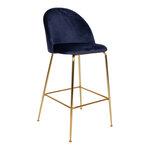 Chaise de bar en velours bleu avec pieds en laiton