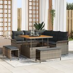Ensemble de Canapés de Jardin de 8 Pièces Avec Coussins Gris Rattan Poly Acacia