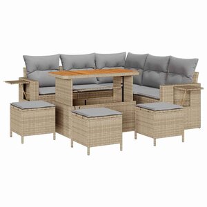 vidaXL Ensemble de canapé de jardin 9 Pièces Beige polyrotin