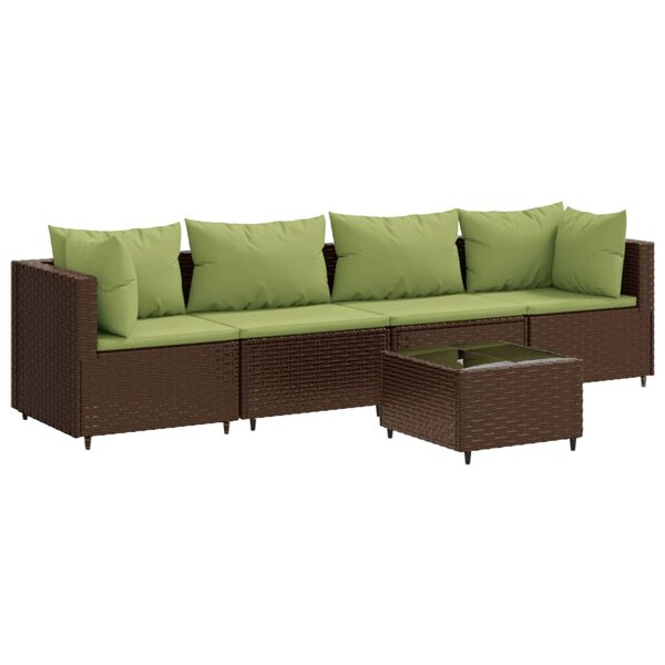 vidaXL Salon de jardin 5 Pièces avec coussins Marron Résine tressée
