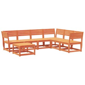 vidaXL Salon de jardin 7 Pièces cire marron bois de pin massif