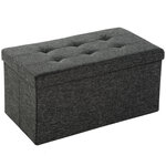 Tectake Pouf coffre de rangement pliable grand format tissu - gris foncé
