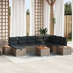 Ensemble canapé jardin 9 pièces vidaXL avec coussins Gris Poly Rotin
