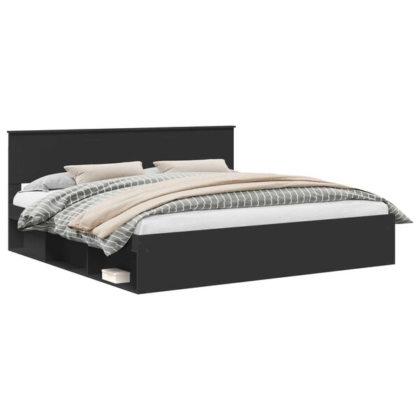 vidaXL Cadre de lit avec tête de lit Noir 200 x 200 cm Pin massif