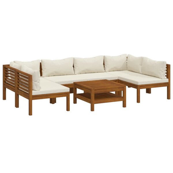 vidaXL Salon de jardin 7 Pièces avec coussin crème Bois d'acacia solide